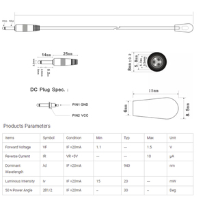 Cable Emisor de Infrarrojos de 1.5M con Conector Mono de 2.5mm y 3.5mm, Cable IR Infrarrojo - Product Image 4