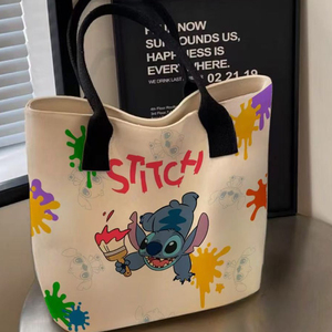 Tas Tote Kanvas Cetak Anime Stitch Besar, Tas Selempang Portabel Modis untuk Pelajar dan Bayi, Tas Makan Siang untuk Ibu - Product Image 3
