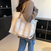 Sac fourre-tout en toile rétro grande capacité avec pompons, sac à main en chanvre tendance pour femme avec franges, impression personnalisée pour promotion de marque