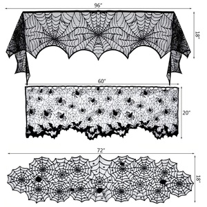 DAMAI Halloween Decorations Tablecloth Black Lace Spider Cobweb Table Cover Spiderweb Mantel Fireplace Scarf for Halloween Party - Product Image 2