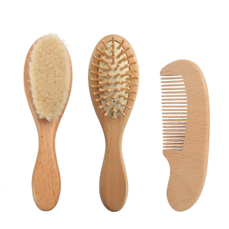 100% Nature baby hair wooden brush baby comb and brush set custom logo for newborn girl or boy