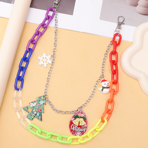 Chaîne de pantalon de Noël pour femme, chaîne de taille en plastique, accessoire de festival Hip Hop, pendentif flocon de neige et sapin de Noël, double anneau - Product Image 4