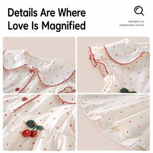 Vestido de Algodón para Bebés y Niñas Pequeñas con Cuello <span class=keywords><strong>Peter</strong></span> <span class=keywords><strong>Pan</strong></span> y Botones Rojos, Estampado Micro Personalizado con Logotipo, para Fiestas Navideñas, de 6 Meses a 5 Años, Venta al Por Mayor - Product Image 4