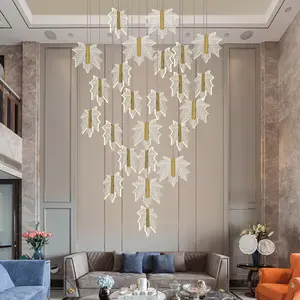 Luminaire suspendu de villa rotatif feuille d'érable créatif pour escalier Duplex bâtiment hall d'hôtel Art salon lustre