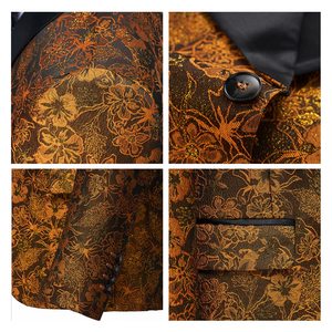 Completo Smoking da Uomo 3 Pezzi Vestibilità Regolare con Motivo Floreale Giacca Blazer Gilet Pantaloni Set Completo da Uomo per Matrimonio - Product Image 2