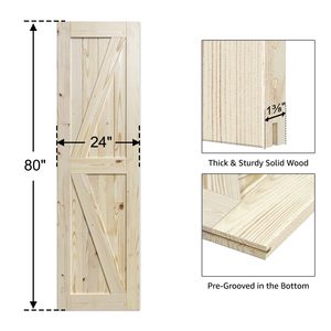 <span class=keywords><strong>Porte</strong></span> coulissante en bois <span class=keywords><strong>de</strong></span> <span class=keywords><strong>grange</strong></span> naturel <span class=keywords><strong>de</strong></span> <span class=keywords><strong>24</strong></span> x 80 <span class=keywords><strong>pouces</strong></span>, pré-percée, bricolage, bois d'épicéa massif non fini, panneau, <span class=keywords><strong>porte</strong></span> intérieure - Product Image 1