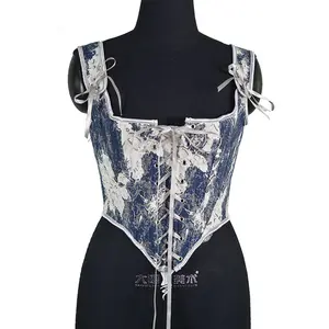 Phong cách Pháp camisoles Phục Hưng Corset Tops phụ nữ cổ điển bodice ren-up overbust Corset