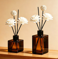 Bouteille diffuseur d'aromathérapie en verre rond en gros avec plusieurs couvercles, impression personnalisée, pour parfum d'intérieur et désodorisant, emballage de bouteille