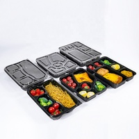 Conteneur alimentaire jetable en plastique noir PP, vente en gros d'usine, boîte à emporter pratique à 6 compartiments pour fruits et collations
