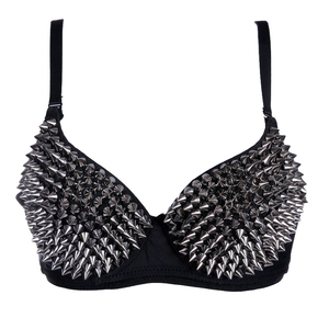 <span class=keywords><strong>Soutien</strong></span>-<span class=keywords><strong>gorge</strong></span> push-up sexy en maille grise métallique avec rivets, style clubbing Gaga, pour femmes, lingerie punk - Product Image 3