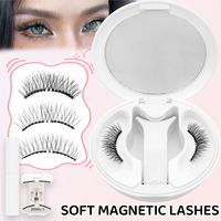 Lot de faux cils magnétiques souples en une seule pièce, effet vison, courbure C, avec colle, en boîte