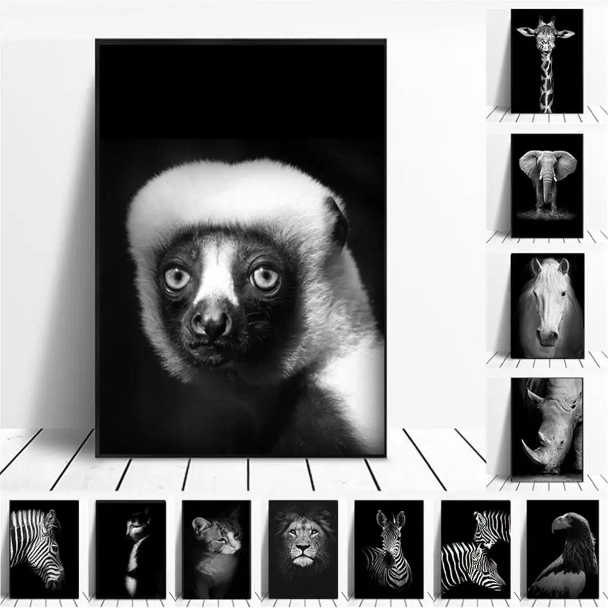 Schwarz Weiß Wildtier Leinwand Malerei Poster Nordic Home Wand kunst Dekoration Ölgemälde auf Leinwand Poster Print Art Picture