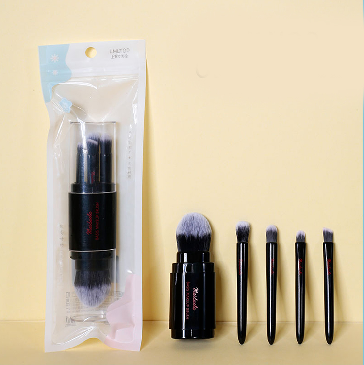 LMLTOP 5pcs Private Label Black Make Up Brushes Natural Hair Portable Mini Eye Make Up Brush Set Custom Makeup Brush Bag L0973