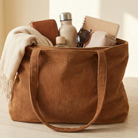 Sac fourre-tout en velours côtelé, grand sac à bandoulière souple de couleur unie, sac de shopping réutilisable décontracté pour femmes, pour le travail quotidien et l'école
