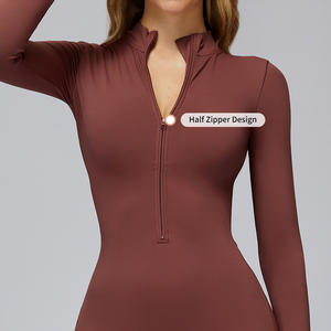 Justaucorps de Yoga Doublé Polaire à <span class=keywords><strong>Manches</strong></span> <span class=keywords><strong>Longues</strong></span> Demi-Zip pour <span class=keywords><strong>Femme</strong></span>, Haute Qualité, Coupe Ajustée, Chaud et Moulant, Tenue de Sport d'Hiver Une Pièce - Product Image 5