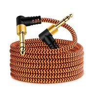 Câble d'instrument TRS de 1/4 pouces, cordon d'interconnexion audio stéréo à angle droit de 6.35mm mâle, compatible avec les basses, les mélangeurs, les amplis, etc.