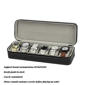 Caja de reloj con cremallera para hombre y mujer, caja de almacenamiento de pantalla de reloj de cuero PU, 6 fabricantes