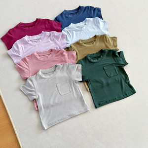T-shirt bébé en bambou uni à manches courtes, vêtements fins d'été pour nourrissons et tout-petits, chemises en bambou - Product Image 1