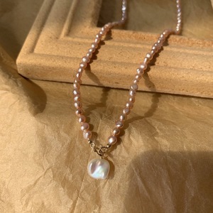 14K Gold-Plated Baroque Natural Pearl <b>Necklace</b> Original <b>Pink</b> Purple Collarbone Chain Niche Design for Autumn Winter Sweaters - Product Image 6