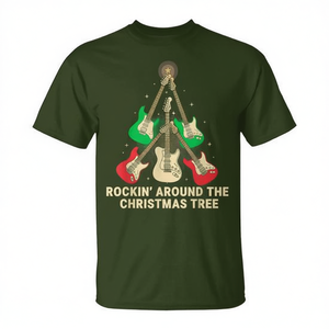 Maglietta Holiday Guitar Under The Tree per adulti, unisex, girocollo, stampa digitale, regali di Natale - Product Image 3