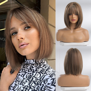 Peluca sintética HAIRCUBE, pelucas marrones de longitud media, piezas de <span class=keywords><strong>cabello</strong></span> de fibra resistentes al calor para mujeres, peluca recta - Product Image 6