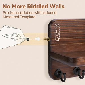 Wooden Wall Mounted Storage <b>Rack</b> With Retro Hooks And <b>Shelf</b> For Keys Coat Organizer Living Room Front Door - Product Image 5