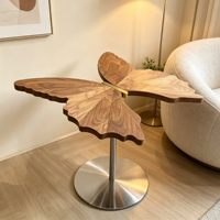 Table d'appoint en bois convertible en forme de papillon, table décorative créative, table basse en bois massif avec base en métal pour la maison