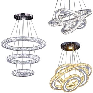 Lustre moderne en acier inoxydable avec pendentif en cristal, LED blanc chaud 3500K, dimmable, télécommande, pour salon et salle à manger - Product Image 1