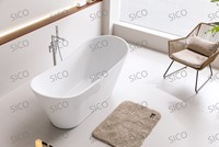 Baignoire autoportante moderne en acrylique avec fonction de trempage, drain intégré, forme ovale, haute qualité pour appartement et hôtel, capacité 50-59 gallons
