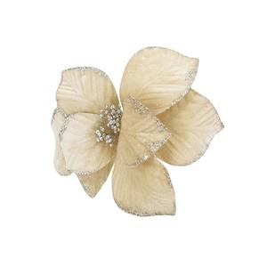 FLOR DE CAÑO LARGO EN TERCIOPELO CHAMPAGNE CON 8 PÉTALOS Y BORDE BRILLANTE - Product Image 1