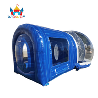 Dôme gonflable bleu avec tapis de trampoline, maison de jeu transparente commerciale pour location de fête et loisirs en plein air