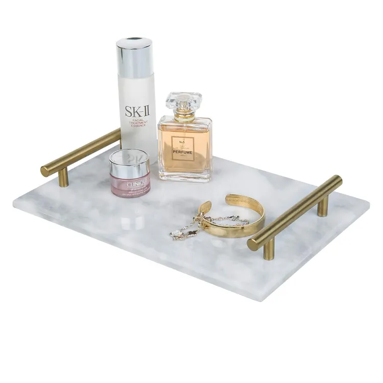 Salle de bain vanité maquillage marbre décoratif porte-serviettes avec poignées en métal doré parfum Collection plateau bougie plateau