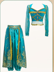 Disfraz de <span class=keywords><strong>Princesa</strong></span> Jazmín de <span class=keywords><strong>Aladdin</strong></span> para Mujer, Conjunto Completo de Falda para Baile Bollywood, Halloween, Cosplay, Actuación, Película, Disfraces de Manga Larga - Product Image 3