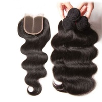 Fuxin — lot de mèches brésiliennes naturelles avec Closure, qualité 12a, cheveux bruts sans traitement, tissage de cheveux humains sur le front