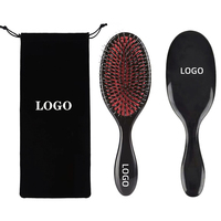 Brosse démêlante personnalisée avec logo pour cheveux bouclés fins, anti-frisottis, à poils de sanglier et nylon, pour femmes