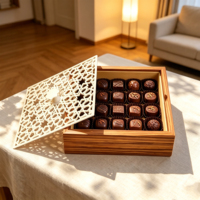 Boîte cadeau en bois de zèbre faite à la main, recyclable, avec couvercle blanc creux amovible, logo personnalisé, emballage pour chocolat pour le Ramadan et l'Aïd