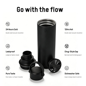 Bouteille d'eau sport isotherme en acier inoxydable 20 oz, design d'usine, 2-en-1, à double ouverture (large et étroite), avec couvercle à poignée souple - Product Image 2