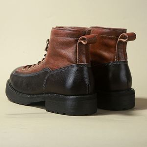 Bottes de moto pour hommes, style rétro, en cuir véritable, bottes de travail imperméables à la cheville, nouveau style, chaussures de gentleman pour soirée - Product Image 3