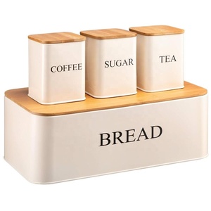 Nhà bếp bánh mì lưu trữ hộp thiết lập với <span class=keywords><strong>3</strong></span> vòng cà phê đường trà <span class=keywords><strong>Jar</strong></span> lớn ổ bánh mì hộp kim loại bánh mì bin Trắng - Product Image 2