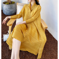 Miyake Vintage costume français col robe printemps automne pli nouvelle coupe ample avec décoration froncée grande taille femme chemise robe
