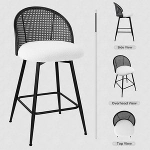 Tabouret <span class=keywords><strong>de</strong></span> <span class=keywords><strong>bar</strong></span> pivotant en cuir PU <span class=keywords><strong>blanc</strong></span> avec dossier en rotin <span class=keywords><strong>noir</strong></span> Chaises <span class=keywords><strong>de</strong></span> <span class=keywords><strong>bar</strong></span> modernes du milieu du siècle - Product Image 5