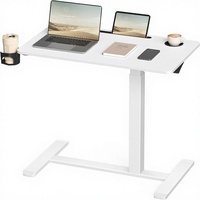 Table de lit mobile ZJH en bois d'ingénierie avec roulettes, bureau d'ordinateur sur pied réglable en hauteur 31,5x17,7 pouces, 2 porte-gobelets