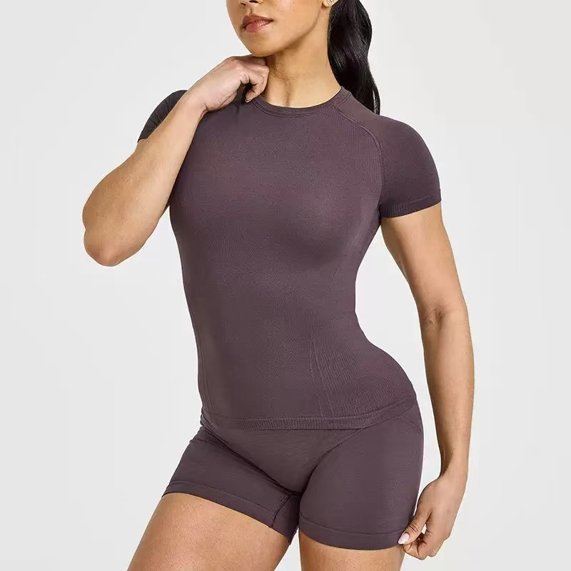 Women's Fitness Yoga New Sports Gym Clothes Gym Workout Seamless Fitted Fitness Short Sleeves