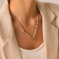 Collier Pendentif Goutte d'Eau en Acier Inoxydable avec Perles de Pierre pour Femme, Accessoire Étanche pour le Cou, Vente en Gros