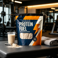 Sachet Doypack Personnalisé Imprimé Qualité Alimentaire pour Poudre, 1kg, en Film Mat avec Fermeture Zip, pour Suppléments de Fitness et Créatine, avec Fenêtre, en Mylar