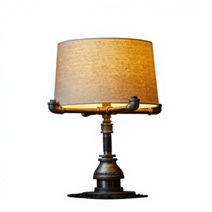 Industrial Iron Modern Table Lamp Beige Linen <b>Drum</b> <b>Shade</b> E26 LED 3500K Warm White Switch Control Bedroom Decorative - Product Image 1