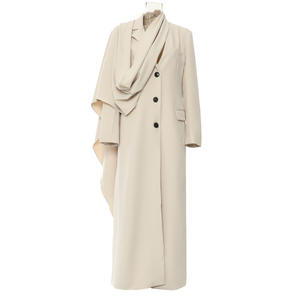 Abito Firmato Elegante da Donna <span class=keywords><strong>Trench</strong></span> Lungo con Sciarpa Collo a Scialle Asimmetrico Aperto Slim Fit Giacca Abaya Personalizzata - Product Image 3