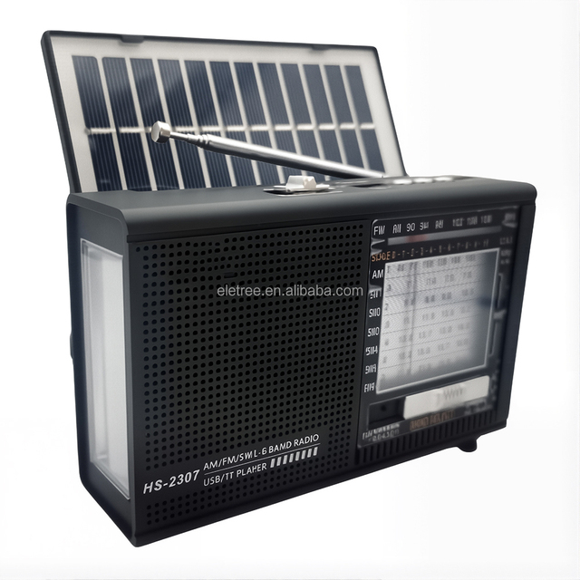 ELETREE High Quality Portable Solar Rechargeable Wireless BT AM FM SW 8 Bands Radio with Flashlight