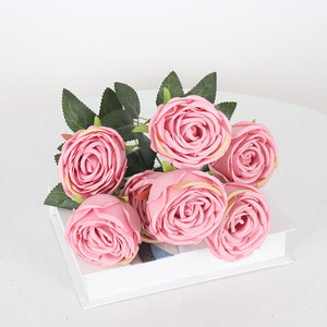 Bouquet de fleurs artificielles Jessie 7 têtes de roses royales roses pour la décoration de la maison et des mariages - Product Image 3