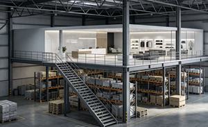 Custom Steel Mezzanine Floor System with Stair and Guardrail for Warehouse Storage - Product Image 2
